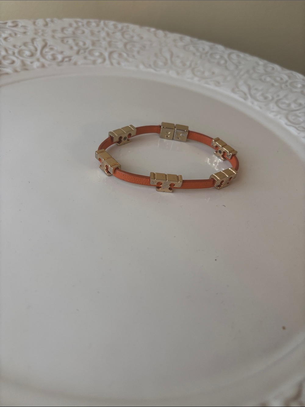 Tory Burch Gold-Tone Orange Leather Link Bracelet - Women's Jewelry